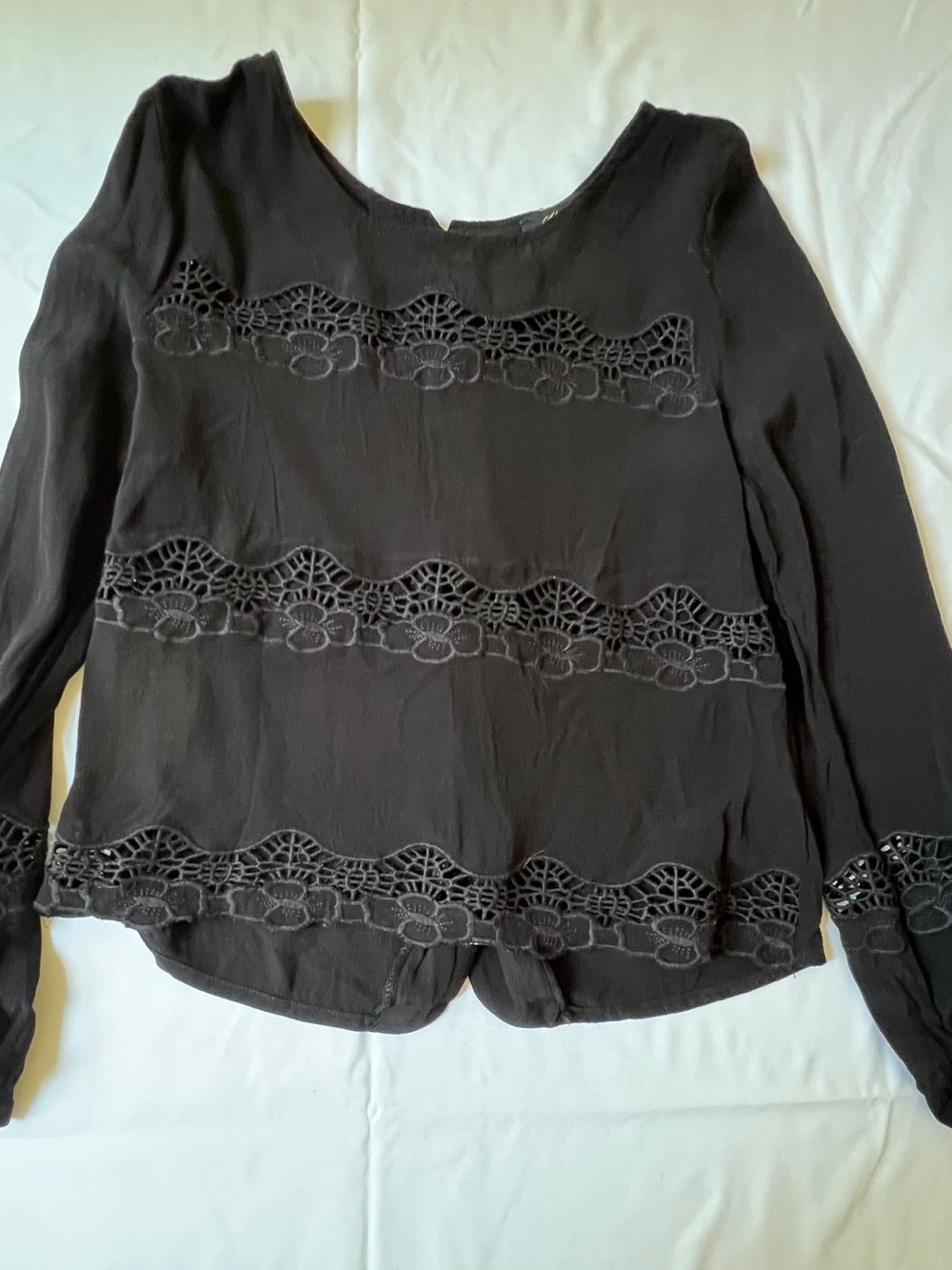 Monteau Black Lace-Detail Long Sleeve Blouse